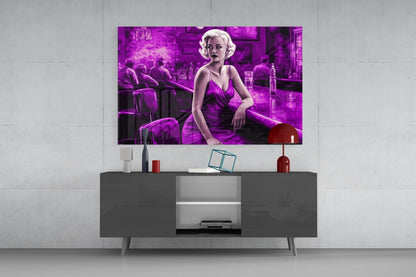 Purple Noir Blonde at Bar Glass Wall Art