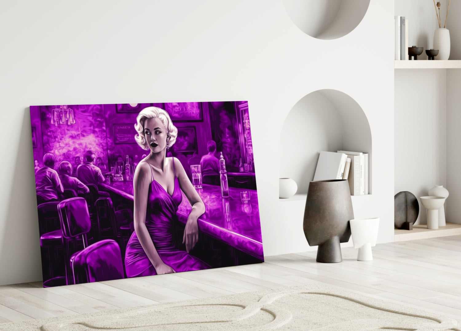 Purple Noir Blonde at Bar Glass Wall Art
