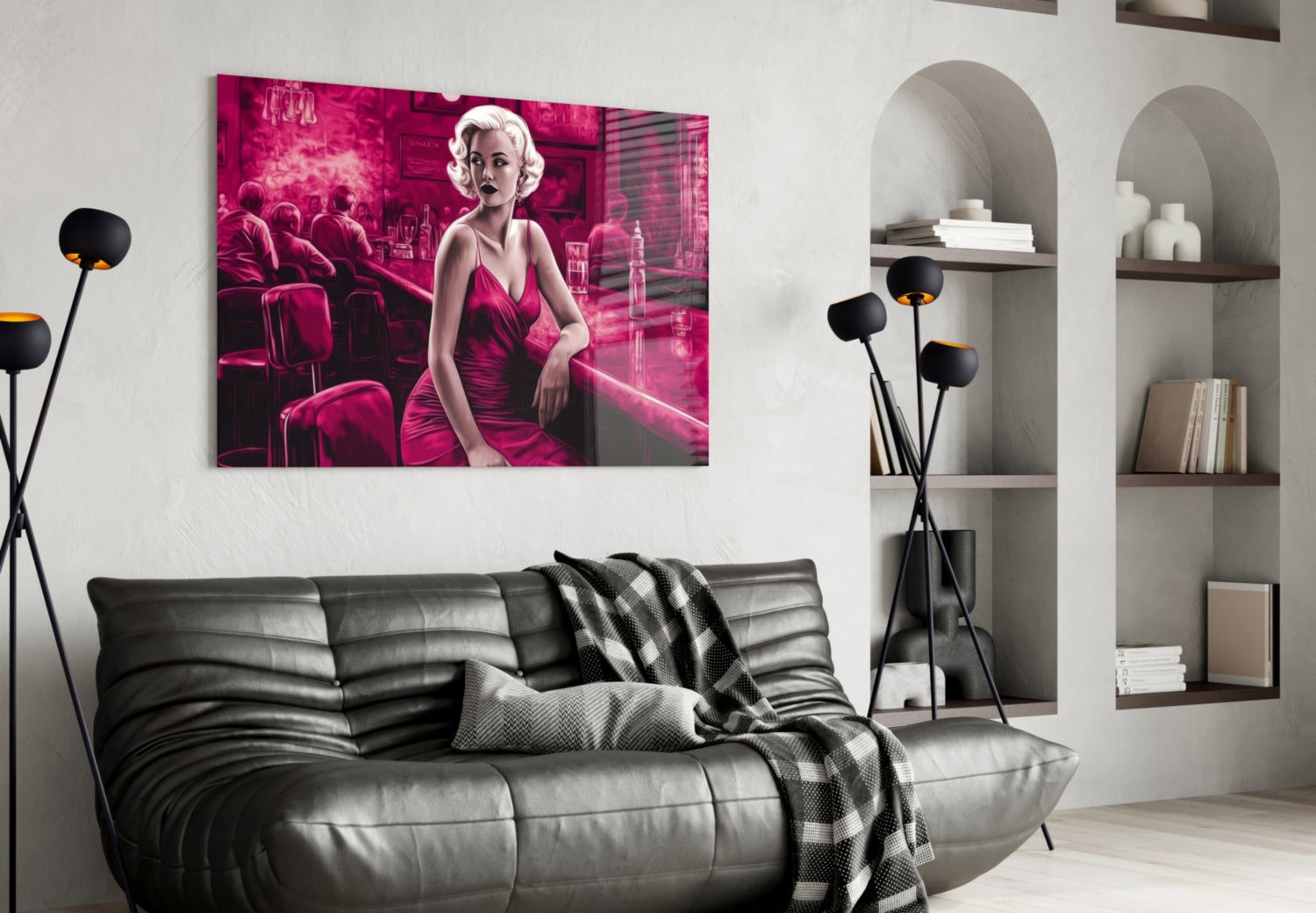 Magenta Blonde at Diner Bar Glass Wall Art