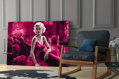 Magenta Blonde at Diner Bar Glass Wall Art