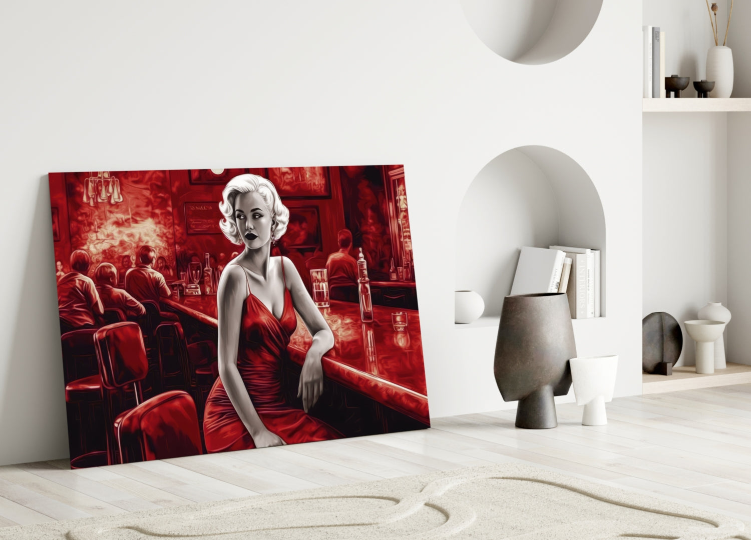 Scarlet Tinted Blonde at Bar Glass Wall Art