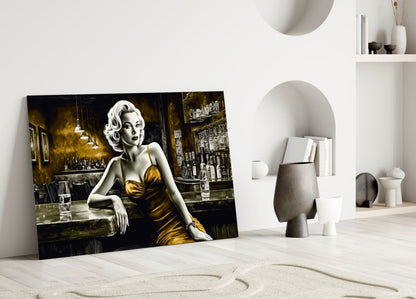 Amber Gown Blonde at Bar Glass Wall Art