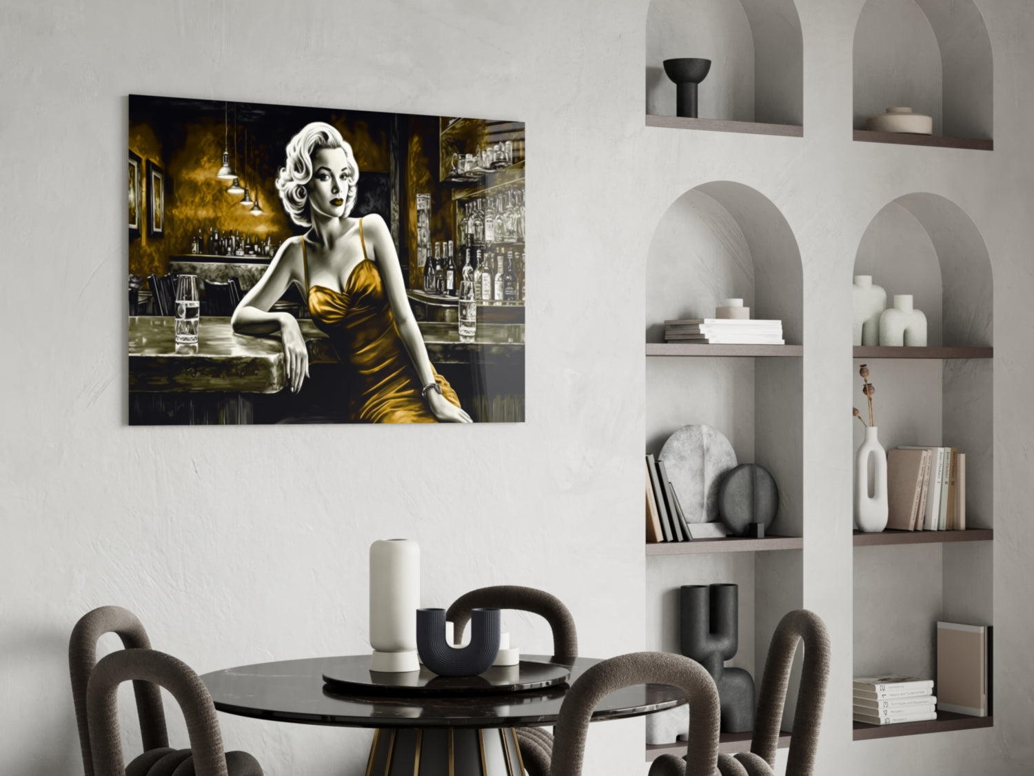 Amber Gown Blonde at Bar Glass Wall Art