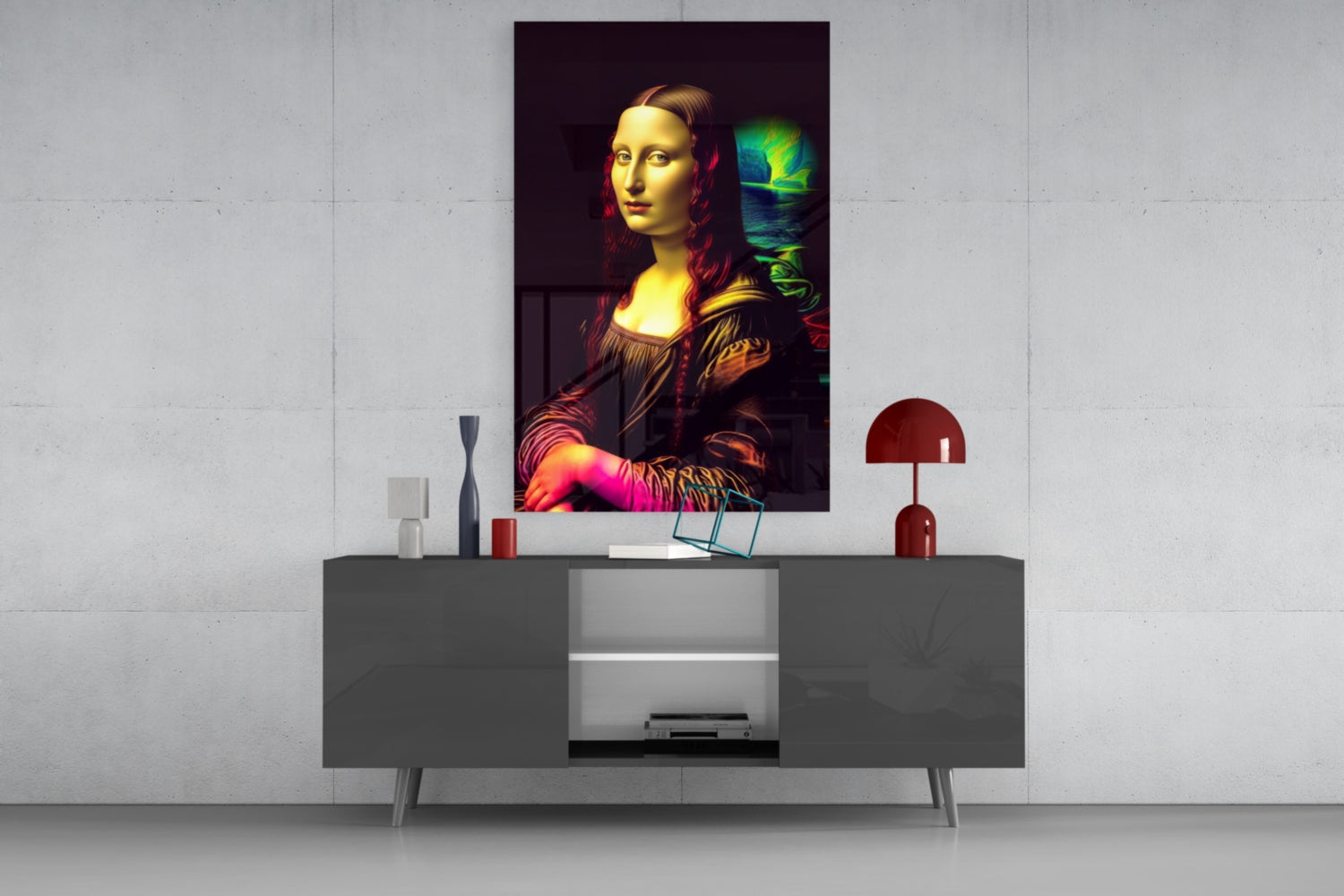 Neon Glow Dark Mona Lisa Glass Wall Art