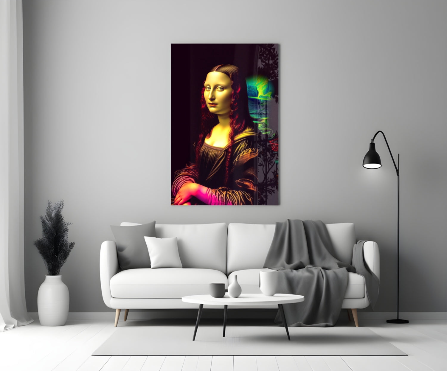 Neon Glow Dark Mona Lisa Glass Wall Art