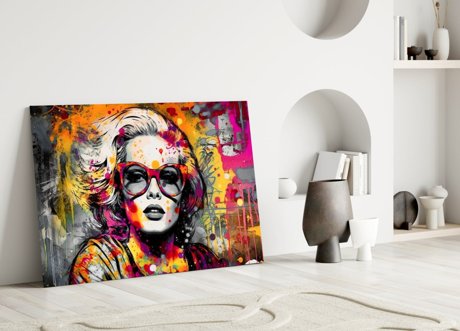 Red Round Glasses Graffiti Wall Woman Glass Wall Art