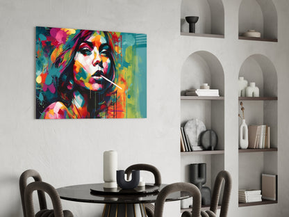 Teal Splash Painted Woman Candy Stick Glass Wall Art