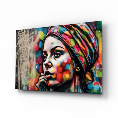 Colorful Bokeh Dots Woman Mural Glass Wall Art