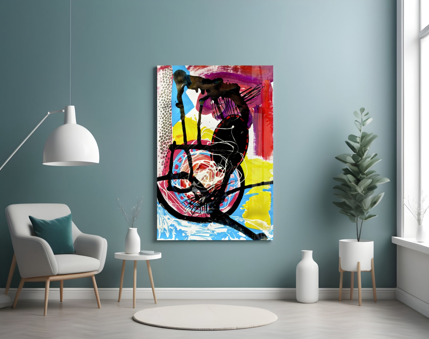 Black Scribble Magenta Swipe Abstract Lines Glass Wall Art