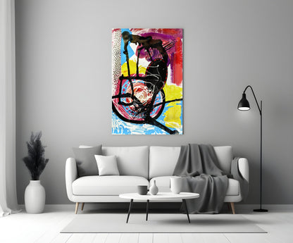 Black Scribble Magenta Swipe Abstract Lines Glass Wall Art