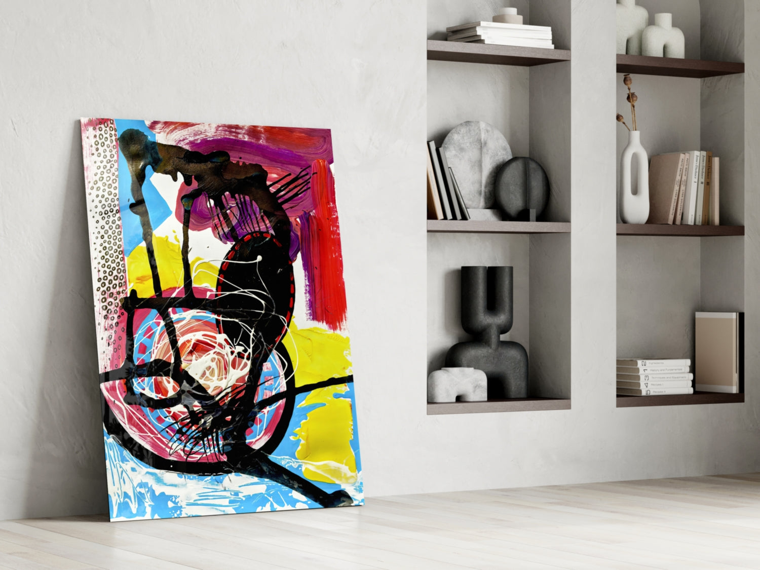 Black Scribble Magenta Swipe Abstract Lines Glass Wall Art