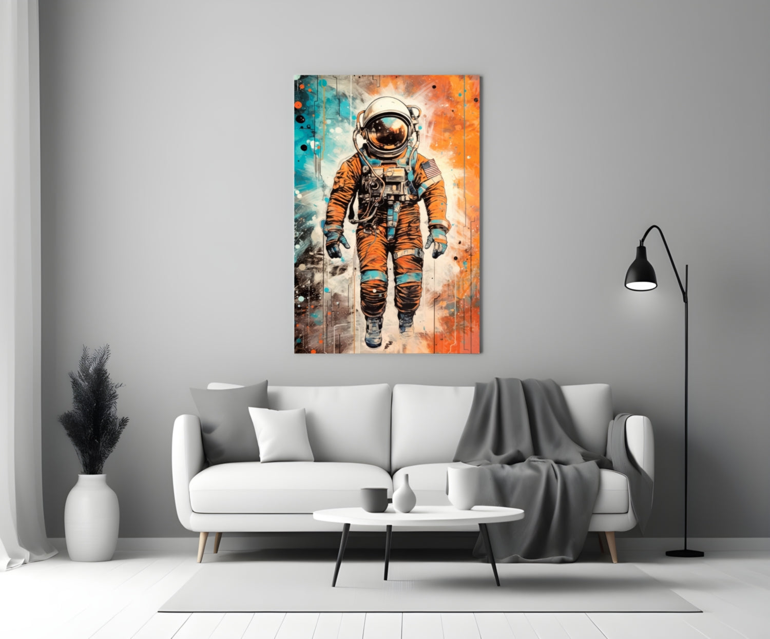 Comic Orange Astronaut Glass Wall Art