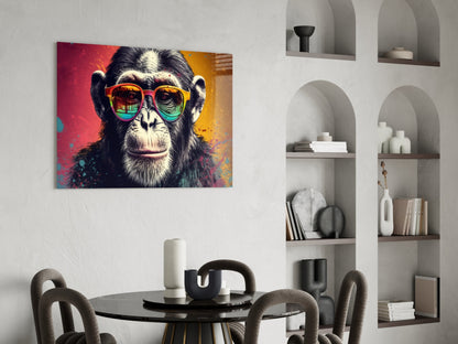 Red And Gold Split Splatter Chimp Glass Wall Art
