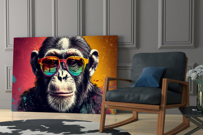 Red And Gold Split Splatter Chimp Glass Wall Art