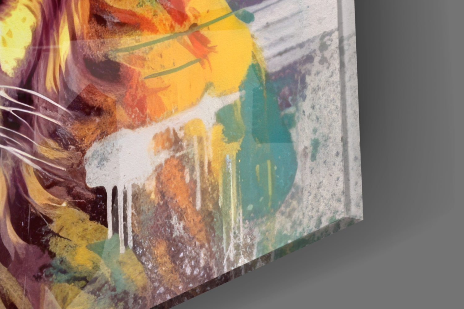 Silver Aviator Lion On Teal Glass Wall Art