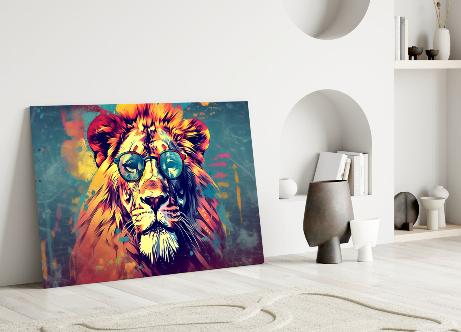 Round Shades Smoky Lion Glass Wall Art