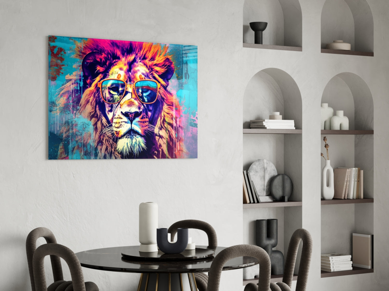 Gold Frame Turquoise Lion Glass Wall Art