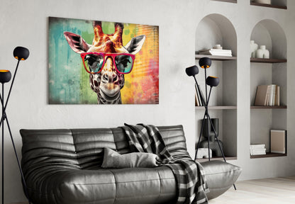 Rainbow Drip Giraffe Red Shades Glass Wall Art