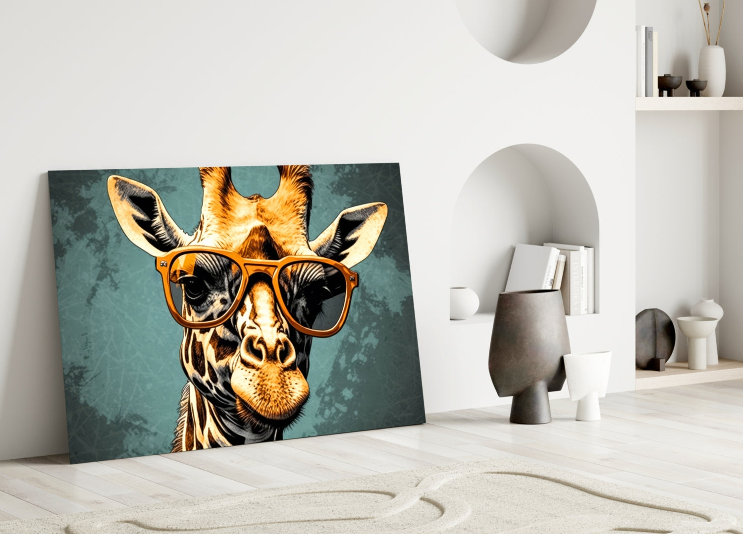Golden Giraffe Amber Shades Teal Glass Wall Art