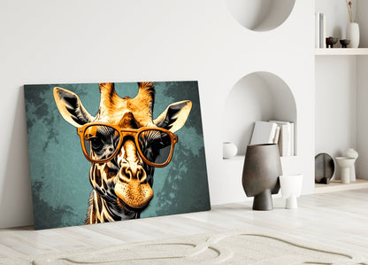 Golden Giraffe Amber Shades Teal Glass Wall Art