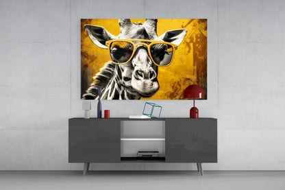 Mustard Giraffe Yellow Shades Glass Wall Art