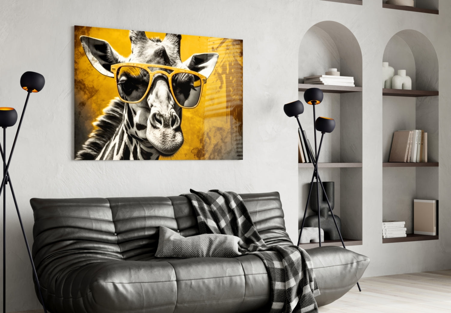 Mustard Giraffe Yellow Shades Glass Wall Art