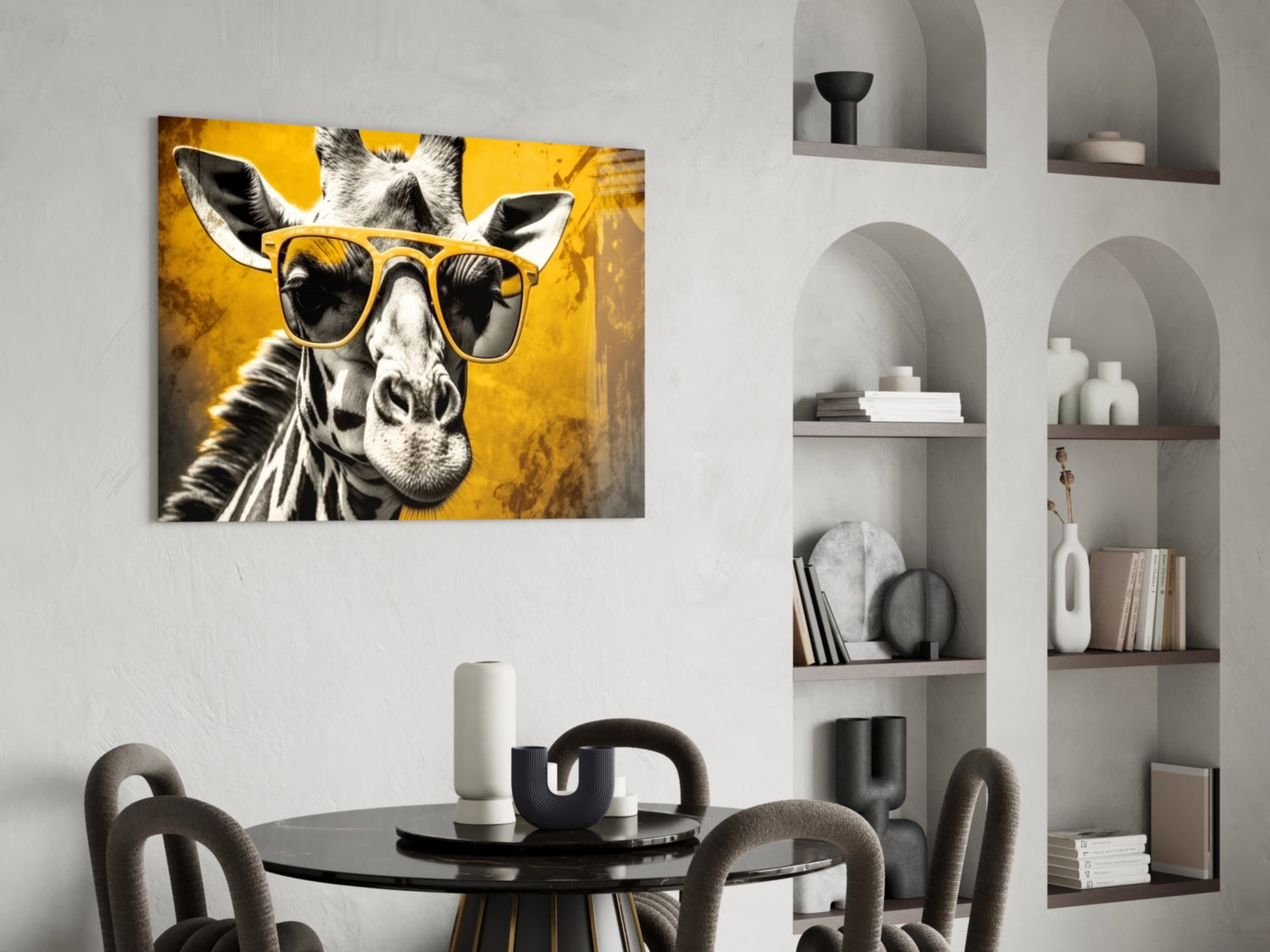 Mustard Giraffe Yellow Shades Glass Wall Art