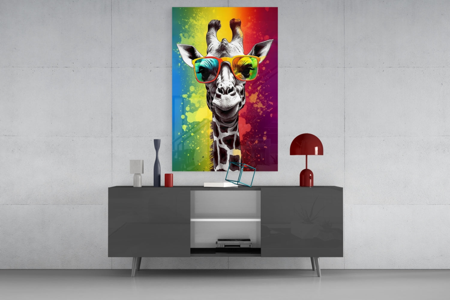 Rainbow Stripe Giraffe Glass Wall Art