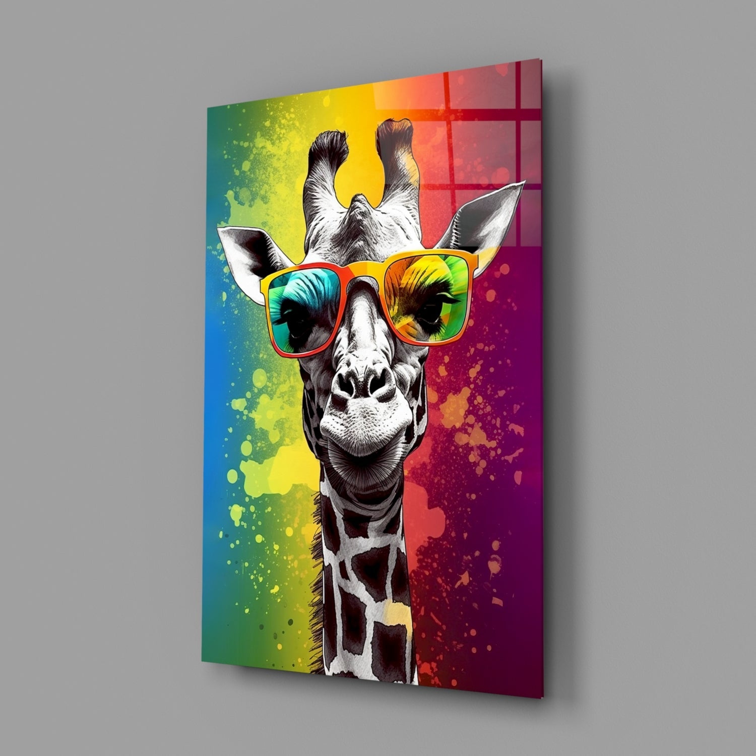 Rainbow Stripe Giraffe Glass Wall Art