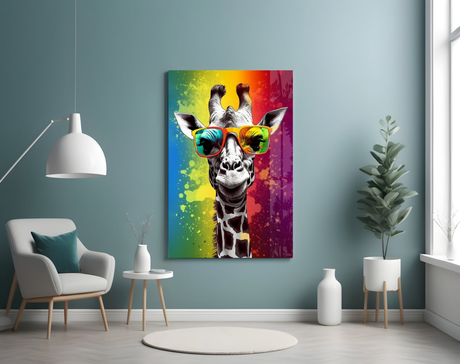 Rainbow Stripe Giraffe Glass Wall Art