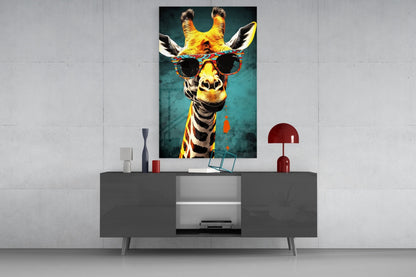 Paisley Shades Giraffe Dark Teal Glass Wall Art
