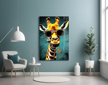 Paisley Shades Giraffe Dark Teal Glass Wall Art
