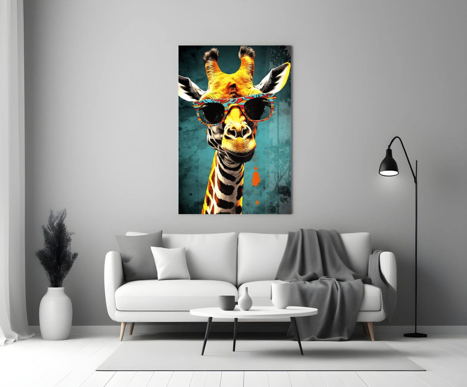 Paisley Shades Giraffe Dark Teal Glass Wall Art