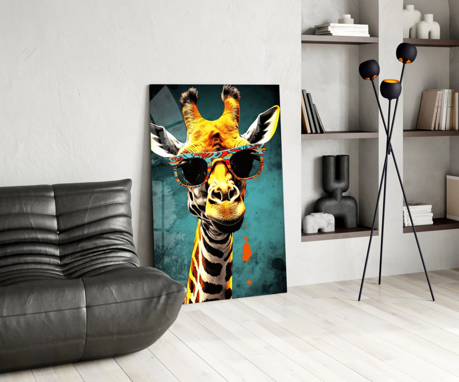 Paisley Shades Giraffe Dark Teal Glass Wall Art