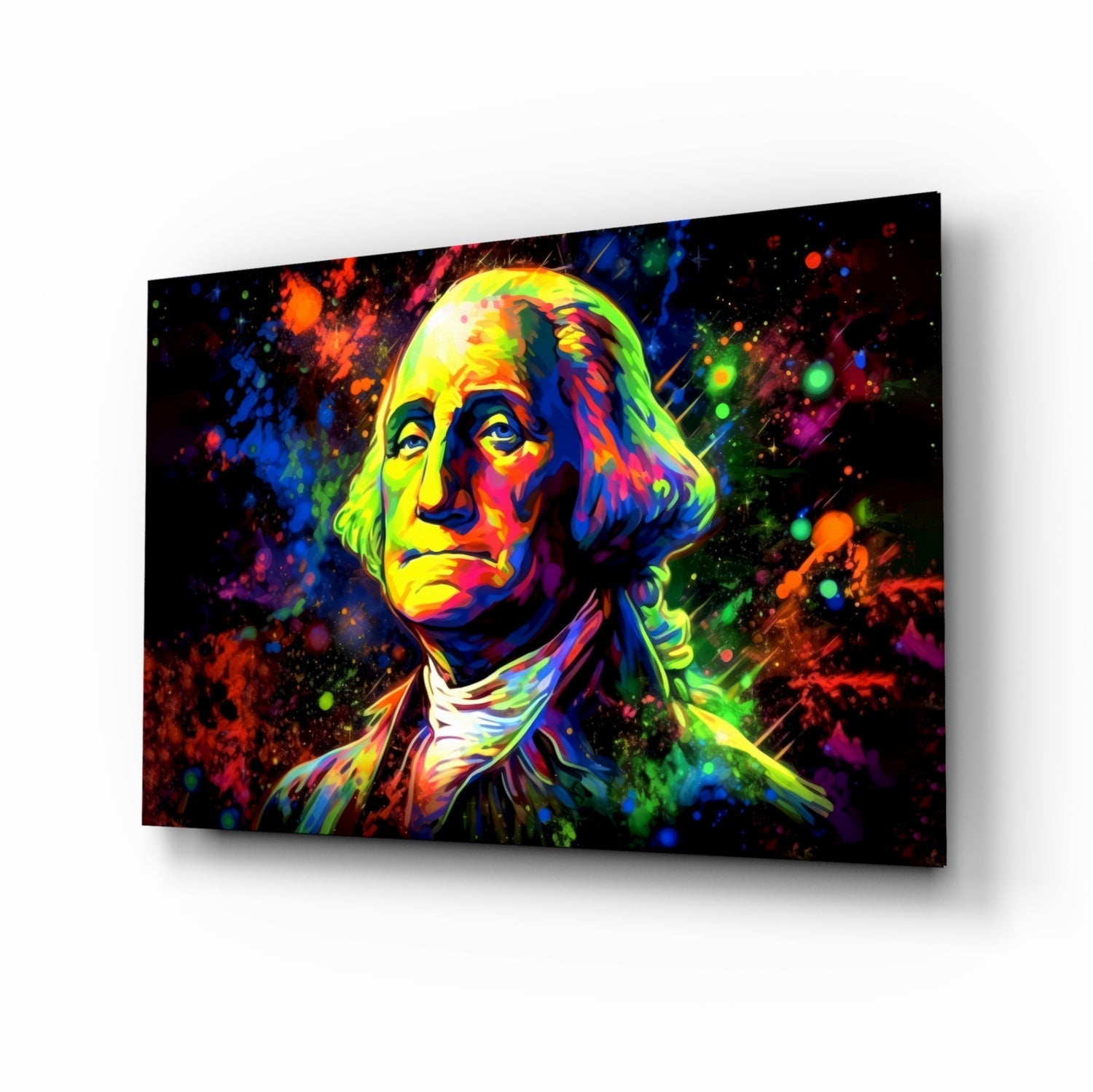 Neon Splatter George Washington Glass Wall Art