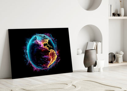 Neon Rim Americas Globe Glass Wall Art