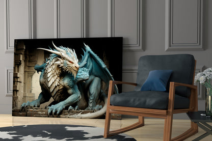 Icy Blue Scaled Dragon Glass Wall Art