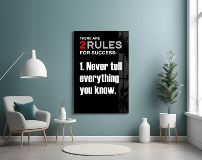 Two Rules For Success Black Typography Glass Wall Art