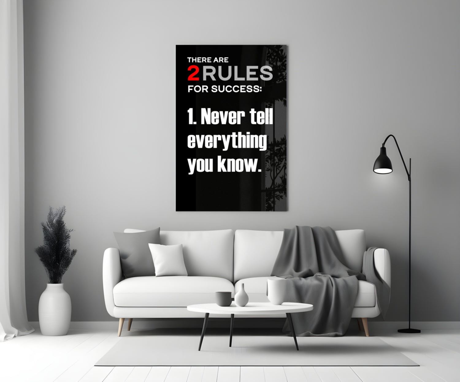 Two Rules For Success Black Typography Glass Wall Art