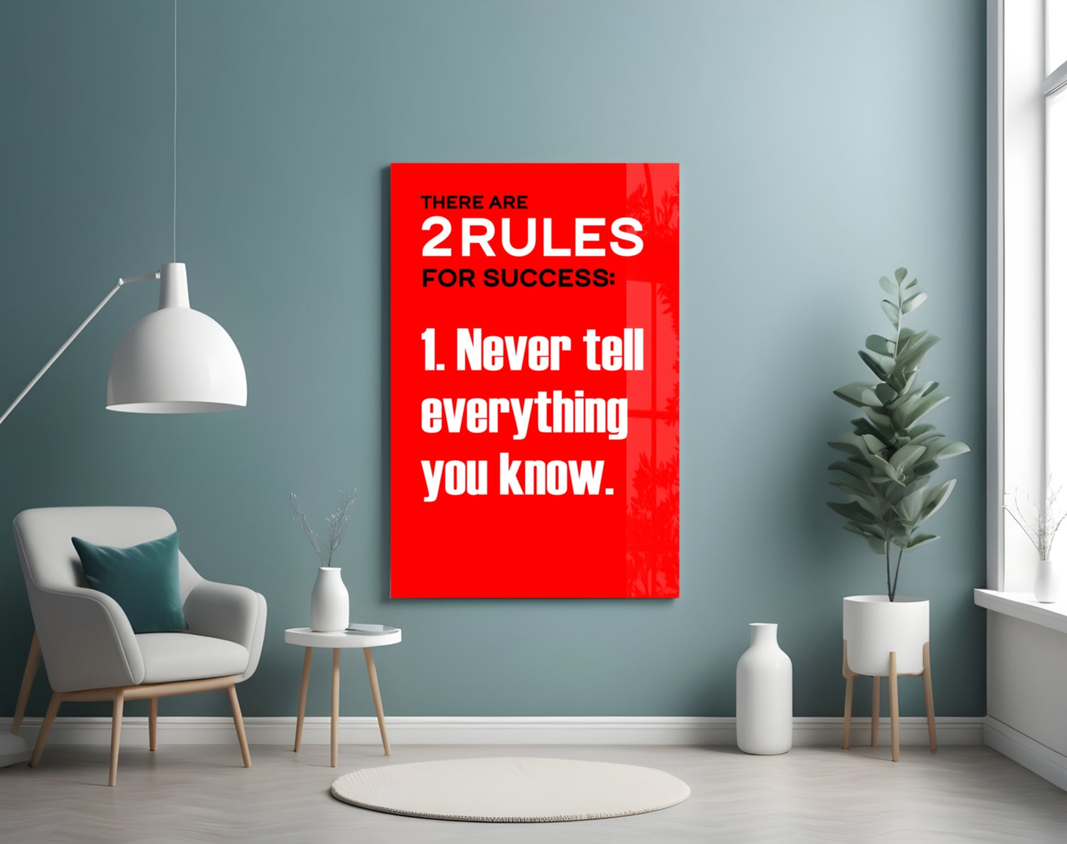 Two Rules For Success Bold Red Quote Glass Wall Art