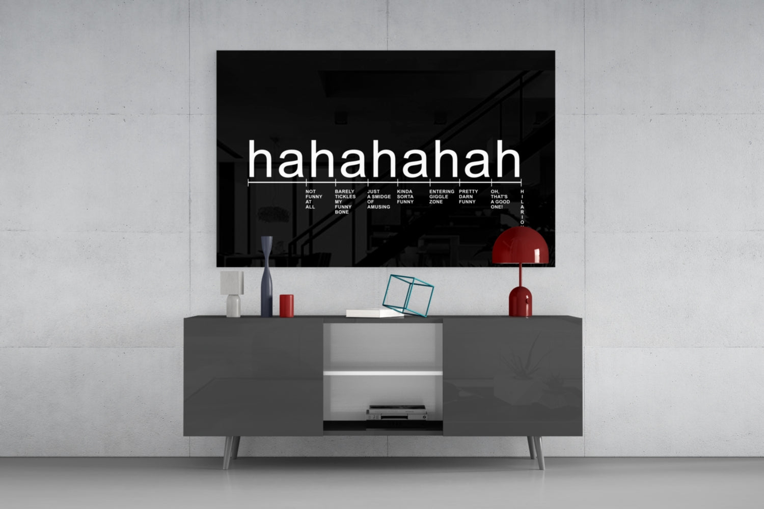 Black Background Laughter Scale Glass Wall Art