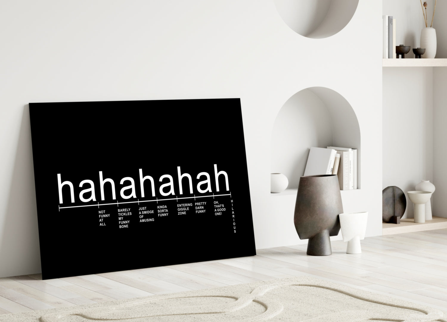 Black Background Laughter Scale Glass Wall Art