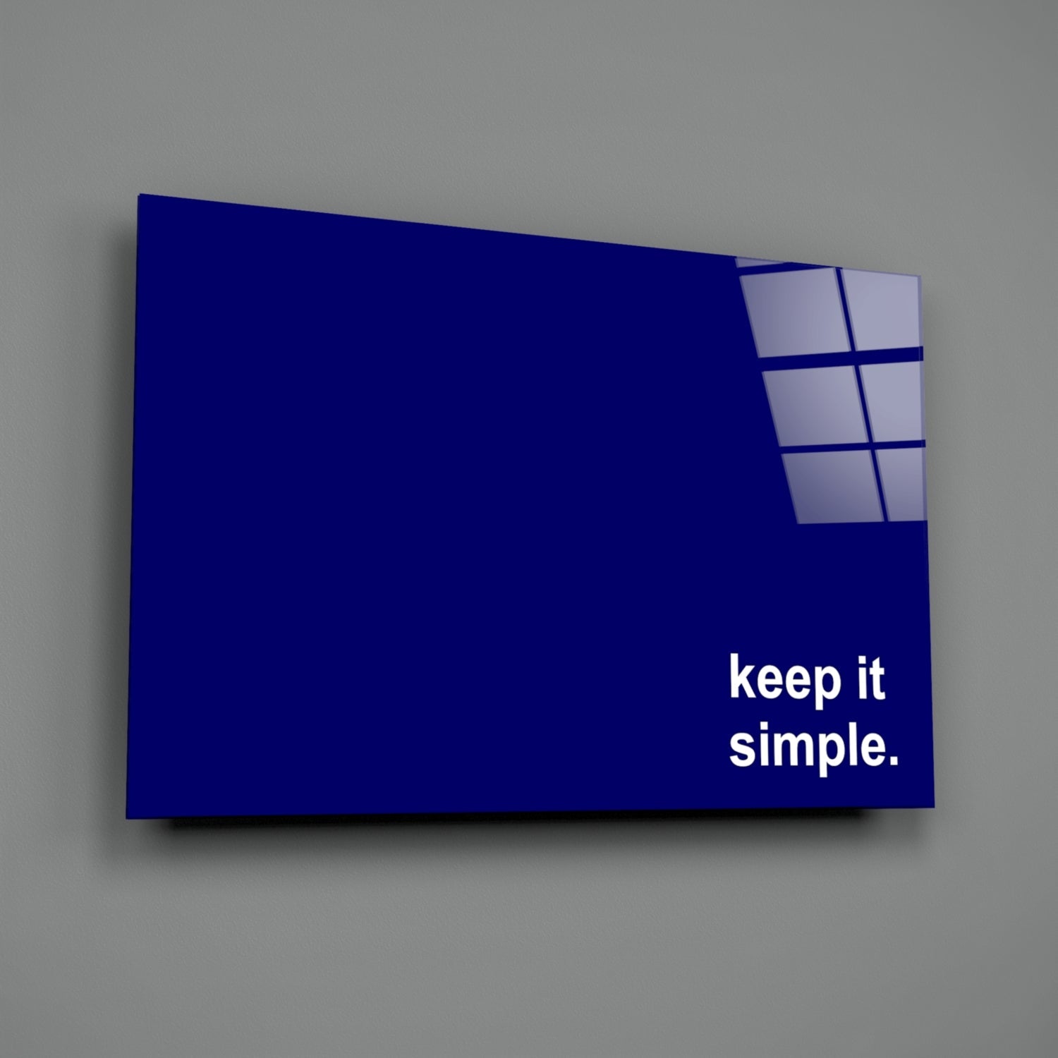 Keep It Simple Navy Blue Slogan Glass Wall Art
