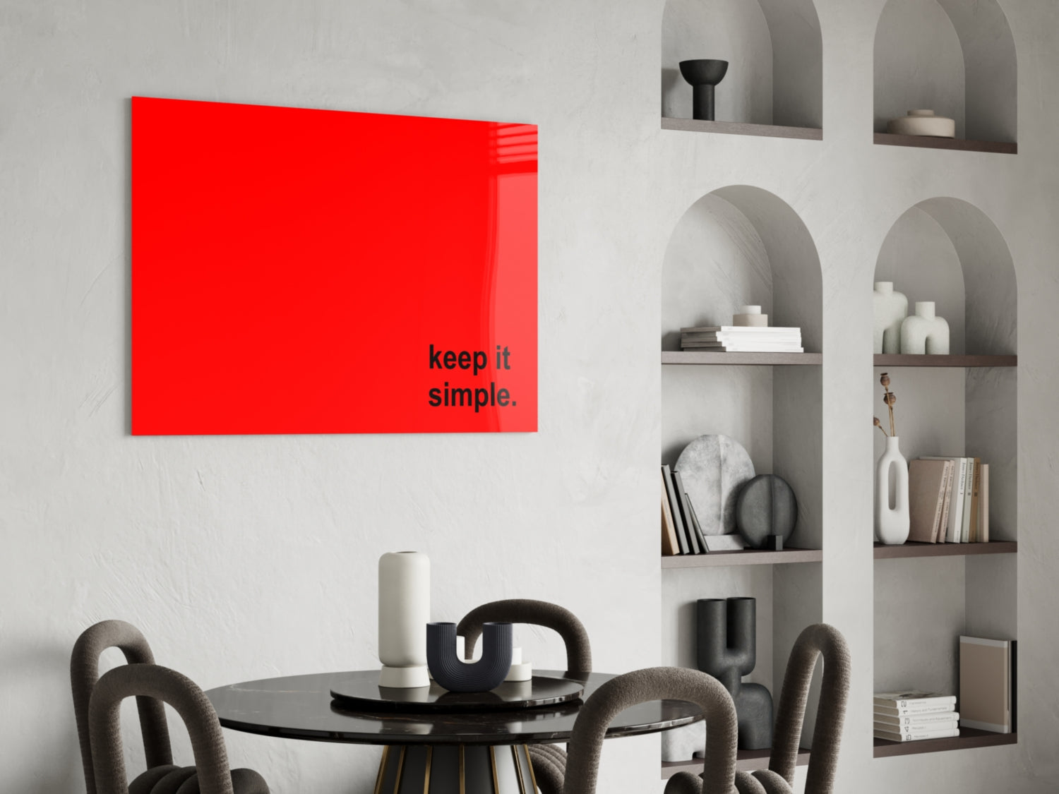 Keep It Simple Red Black Letters Glass Wall Art