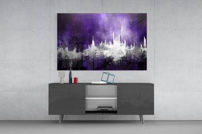 Purple Mist Abstract Skyline Glass Wall Art