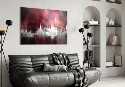 Crimson Mist Abstract Skyline Glass Wall Art