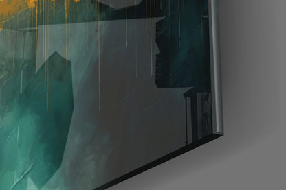 Gold Reflected Skyline Teal Glass Wall Art