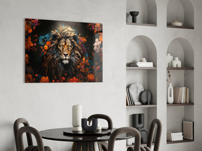 Orange Blossom Lion Portrait Glass Wall Art