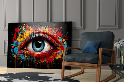 Dripping Paint Splash Blue Eye Glass Wall Art