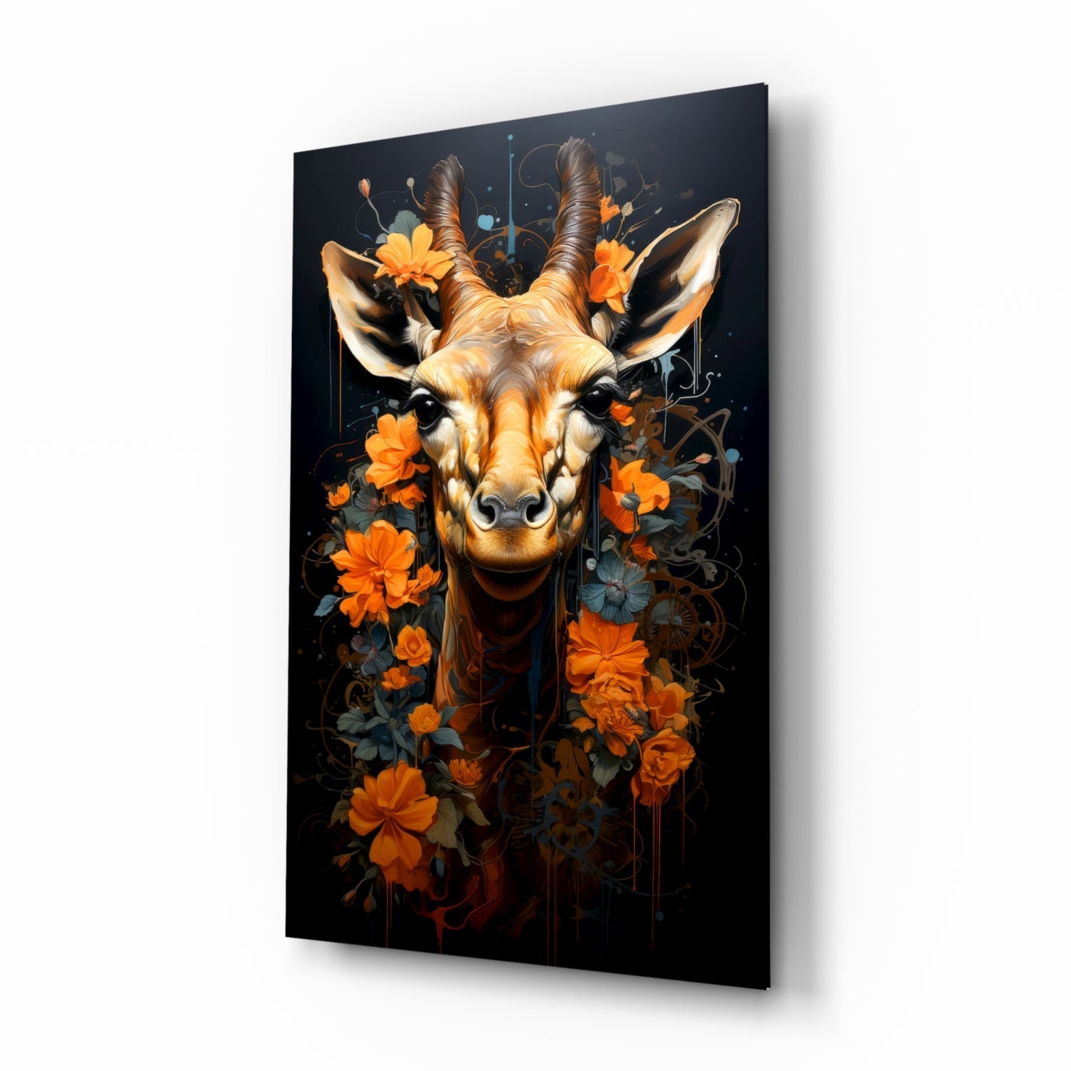 Orange Blossom Antelope Portrait Glass Wall Art